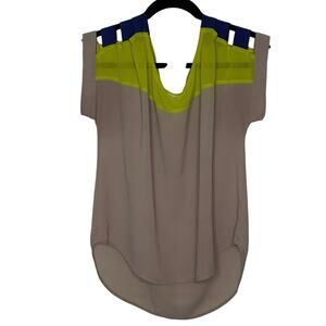 Lush Sz L Neon Green Taupe HiLo Hem Straps Cut Out Shoulders Lightweight | EUC